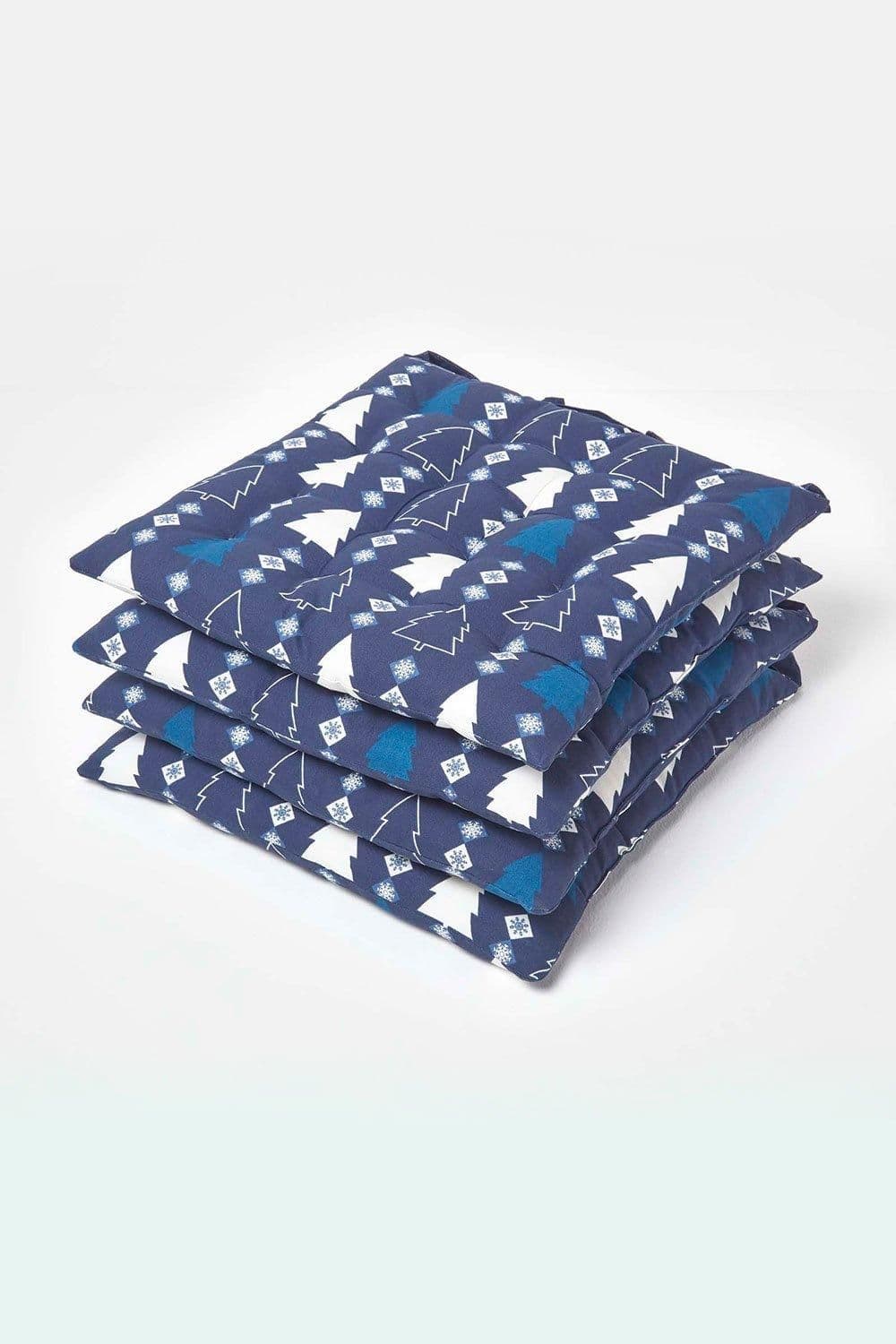 Winterland Christmas Seat Pad 100% Cotton Set 4