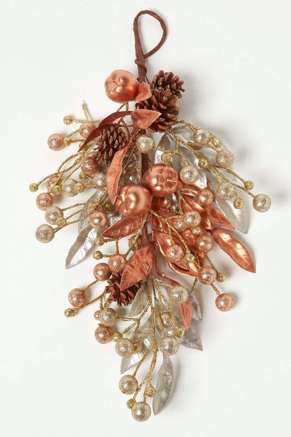Champagne Pinecone & Apples Christmas Teardrop Swag