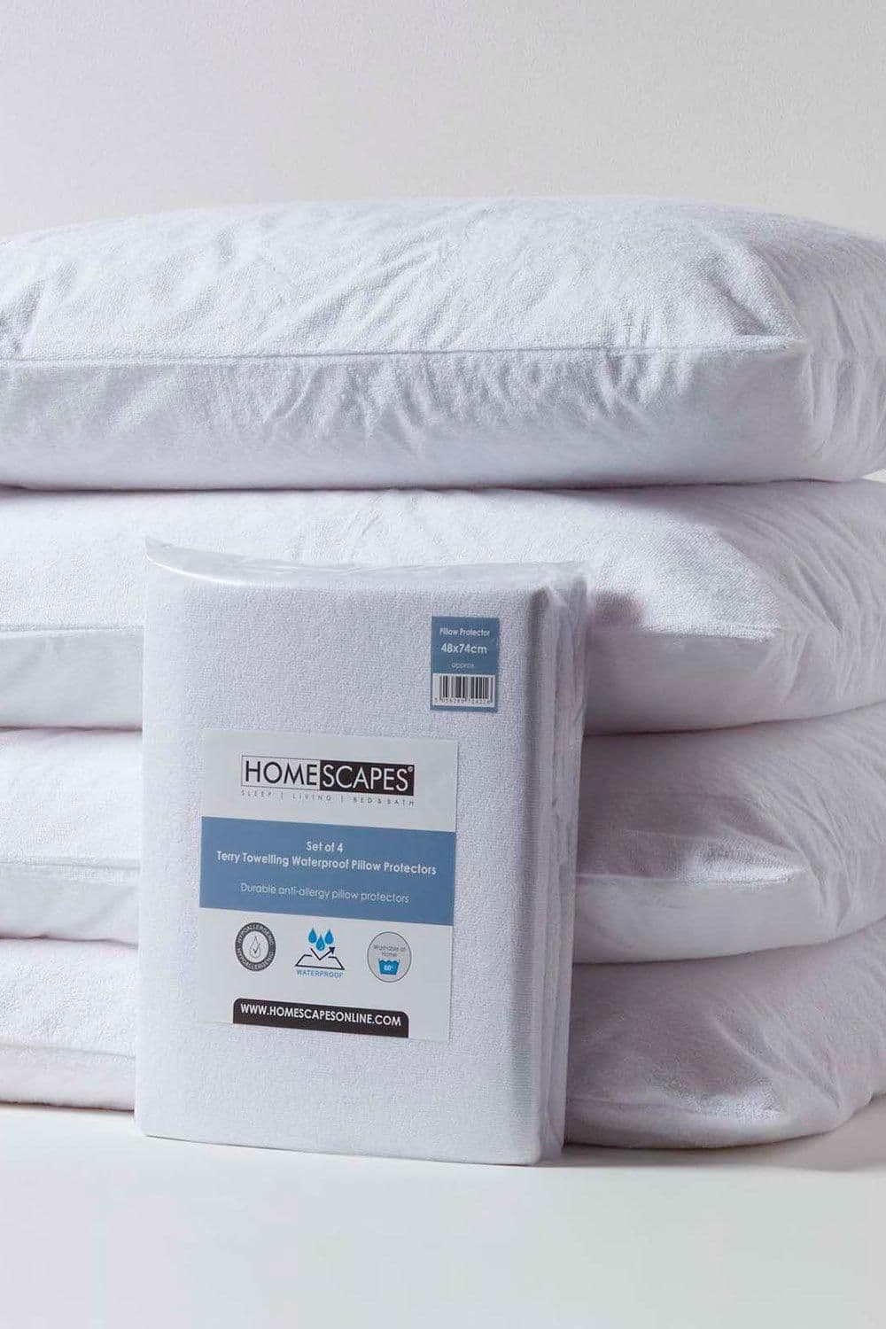 Terry Towelling Waterproof Pillow Protectors Standard Pack 4