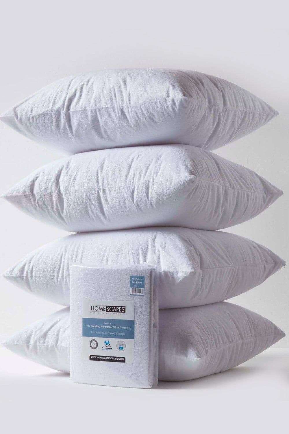 Terry Towelling Waterproof Pillow Protectors 80 x 80 cm Pack 4