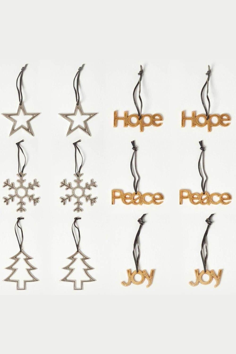Set 12 Silver Christmas Tree Decorations