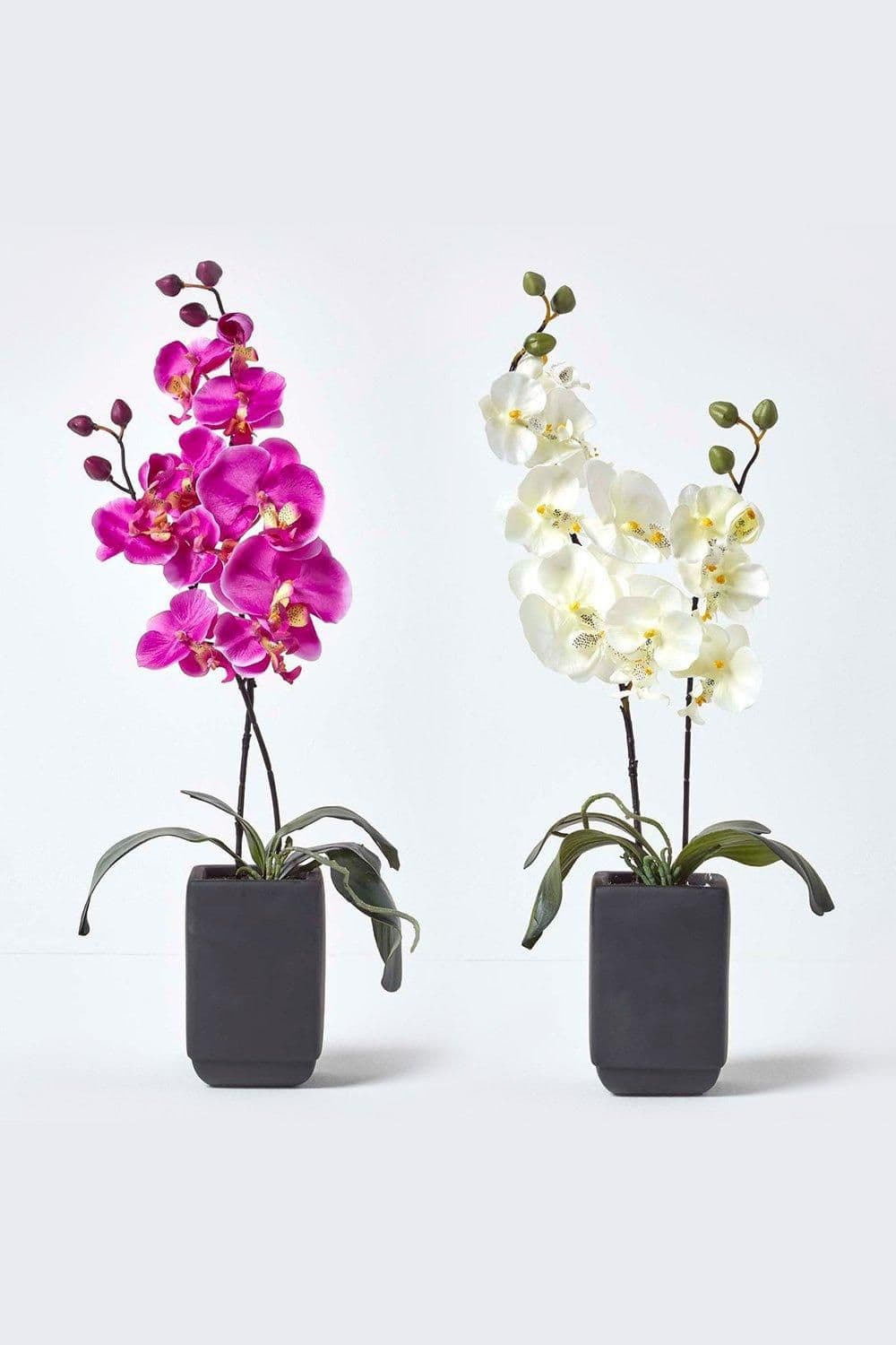 Set 2 Artificial Orchids Ceramic Pots 55 cm