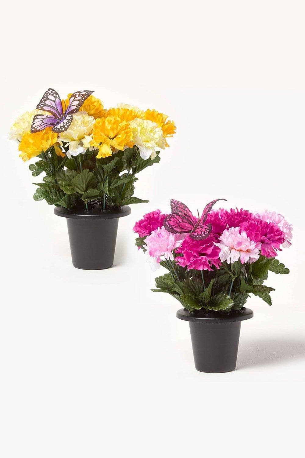 Set 2 Carnation Artificial Flowers Decoration Grave Vases