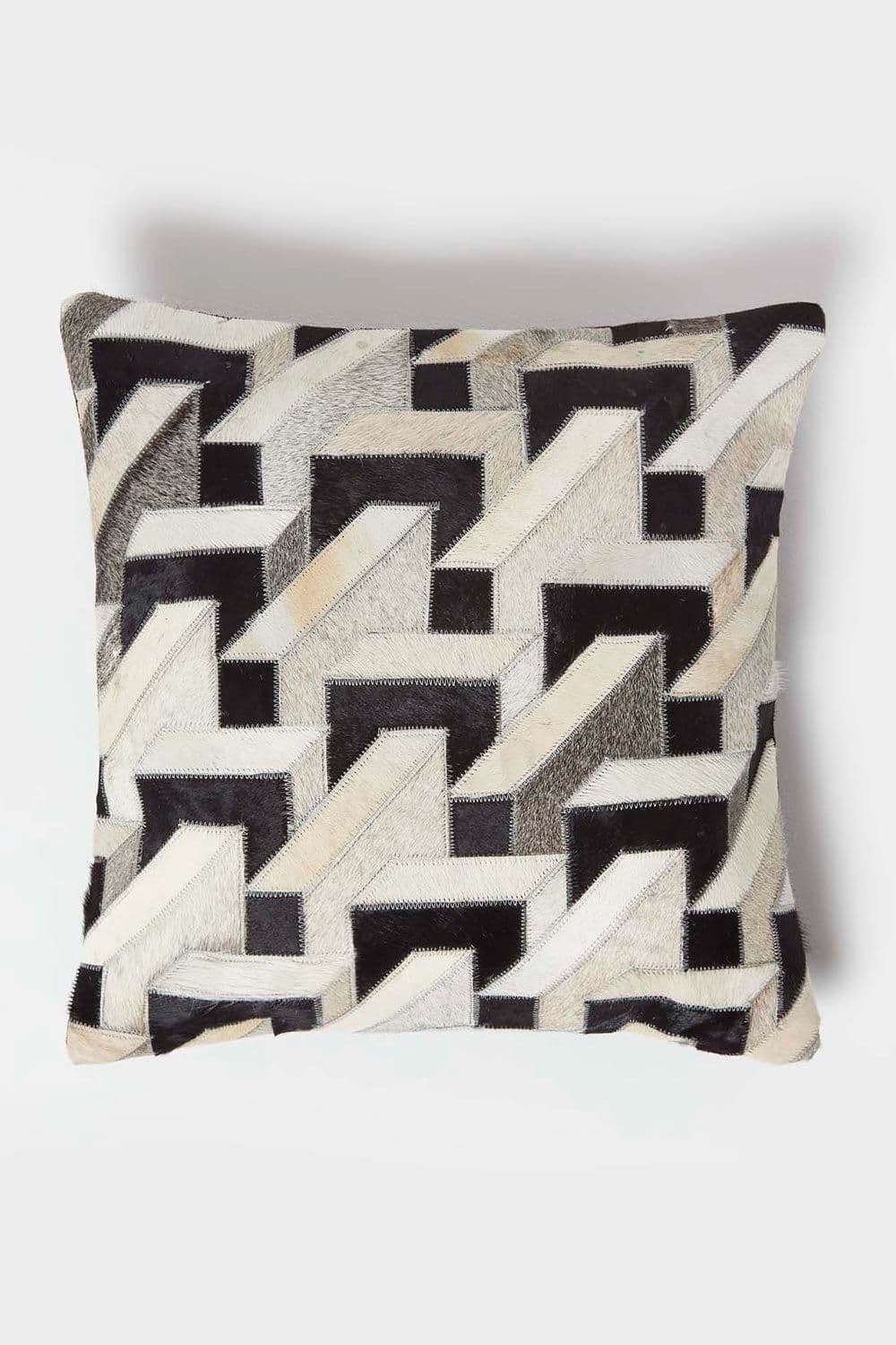 Geometric Block Leather Cushion 45 x 45 cm