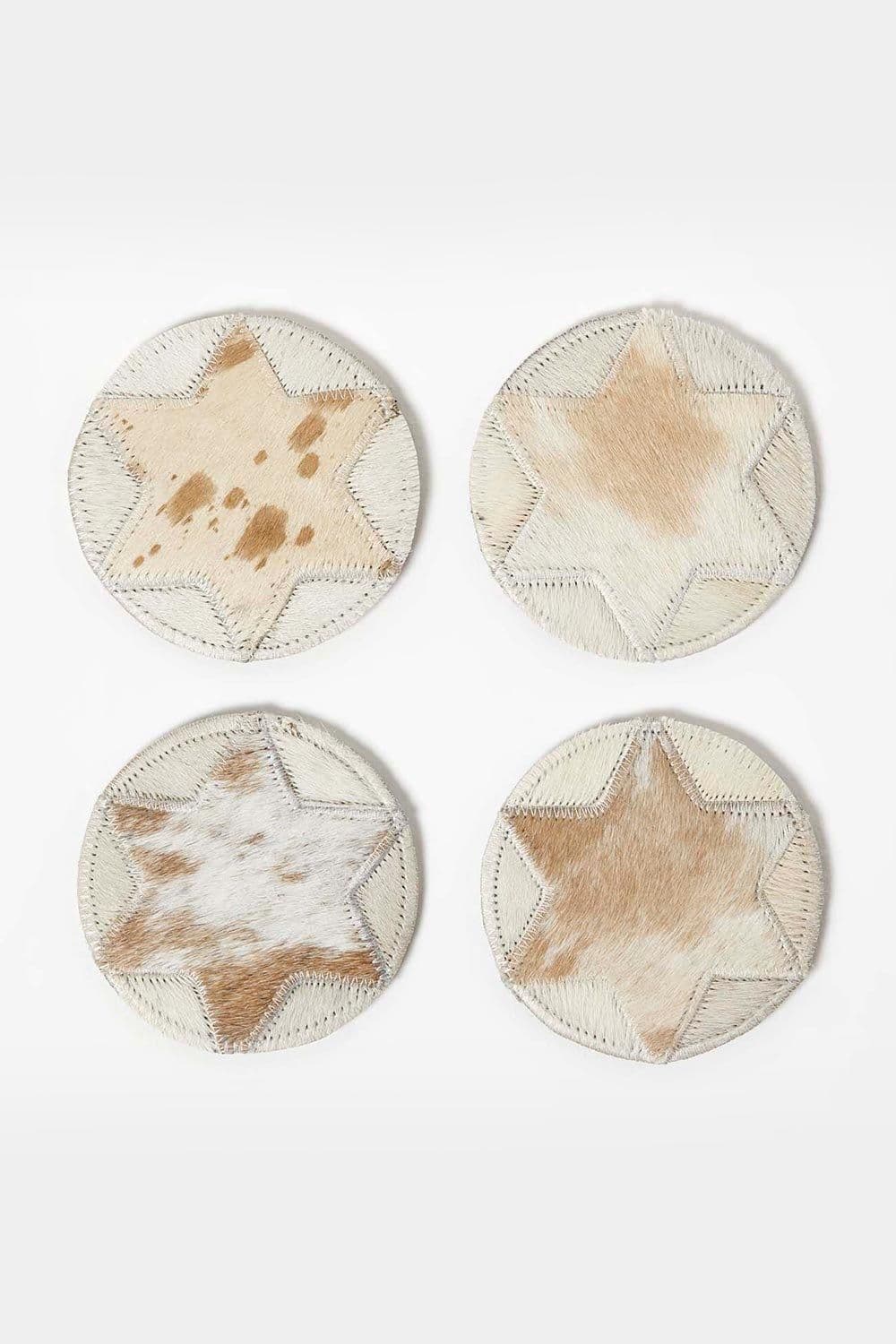 Star Round Leather Coasters Set 4