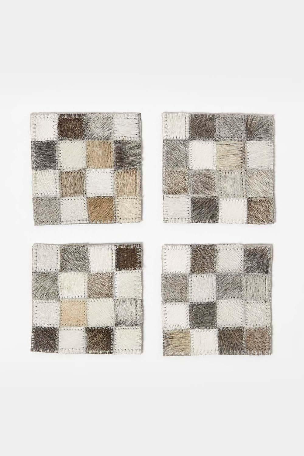 Block Check Leather Coasters Set 4