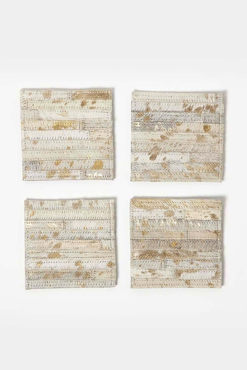Gold & Square Leather Coasters Set 4