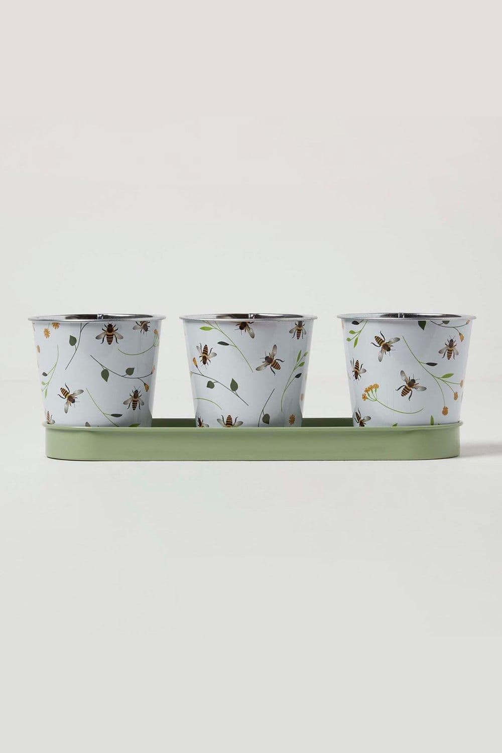 Set 3 Indoor Plant Pots Floral Bee Design