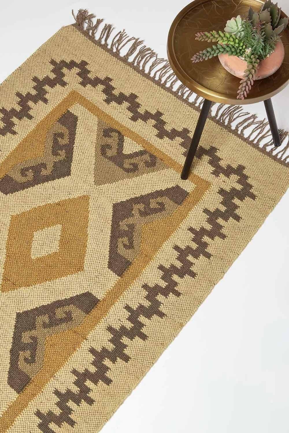 Ravar & Gold Kilim Runner Wool Rug 80 x 180 cm