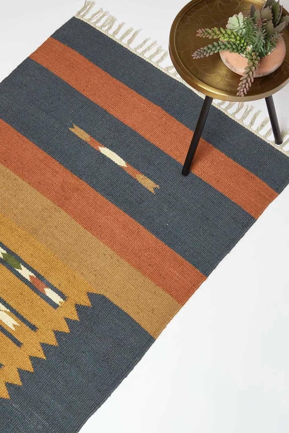 Lundi Orange & Kilim Runner Cotton & Jute Rug 80 x 180 cm