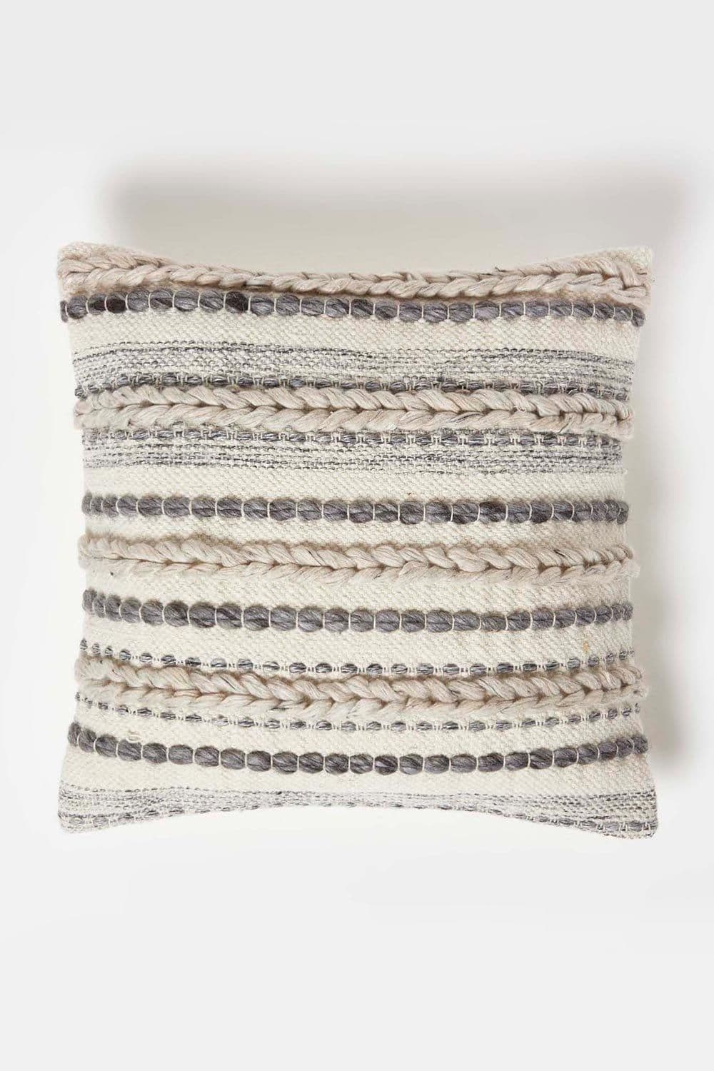 Fyn Handwoven Braided Beige & Kilim Cushion