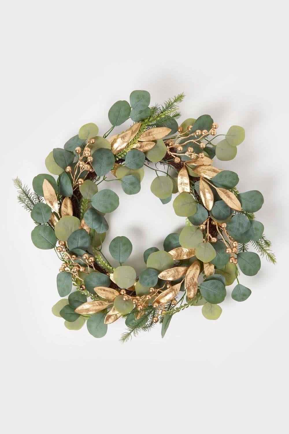 & Gold Eucalyptus Christmas Wreath 56 cm