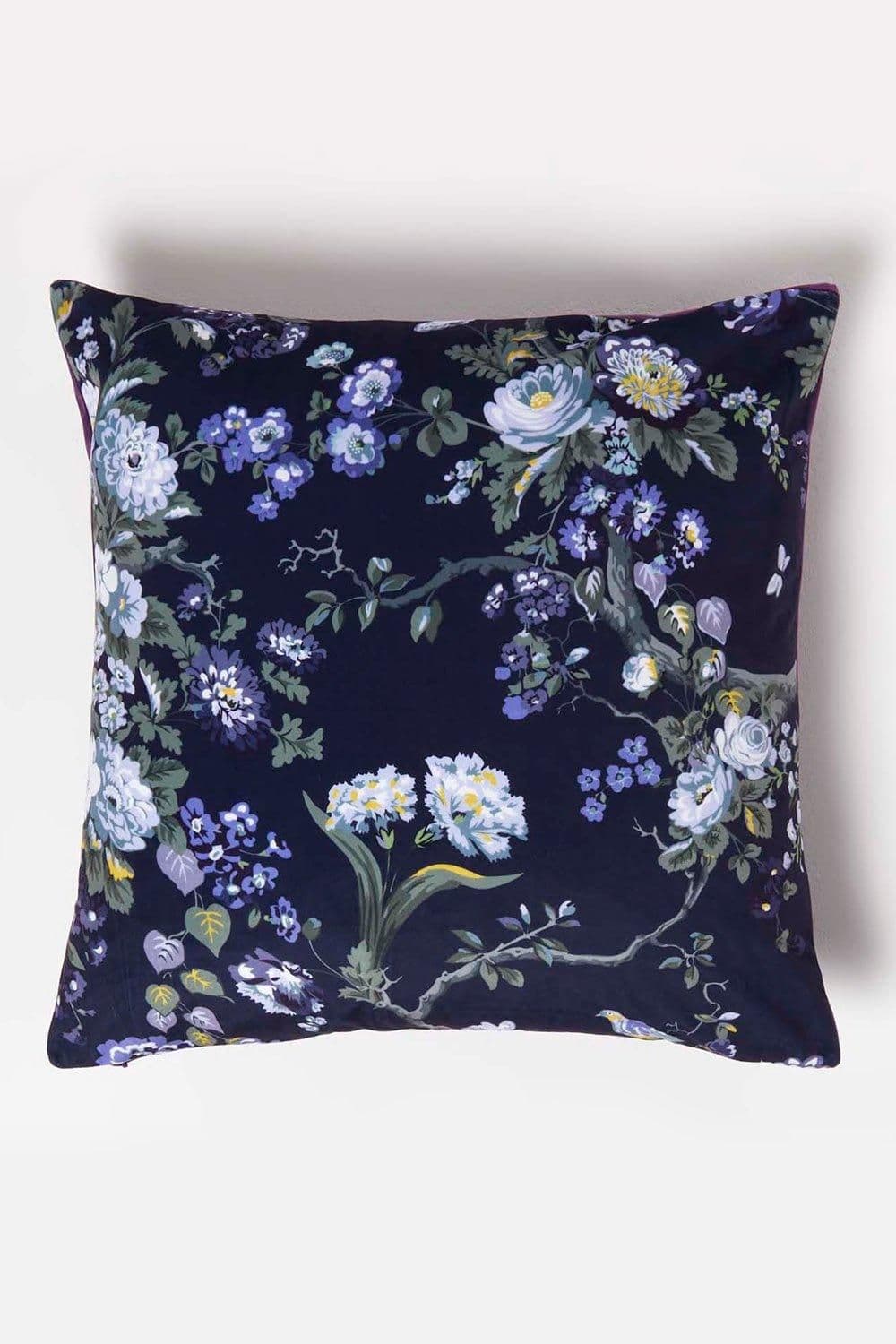 Floral Midnight Garden Filled Velvet Cushion 46 x 46 cm