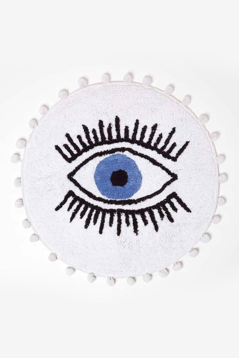 Eye See You Cotton Bath Mat Pom Pom Edges