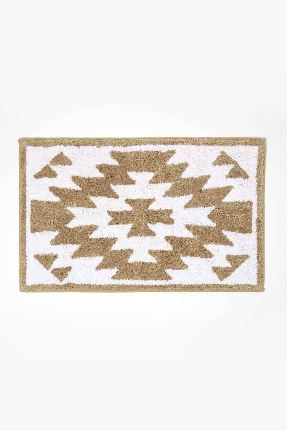 Natural Bath Mat 100% Cotton Aztec Design 50 x 80 cm