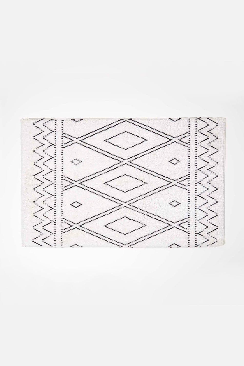 White Bath Mat 100% Cotton Boho Design 50 x 80 cm