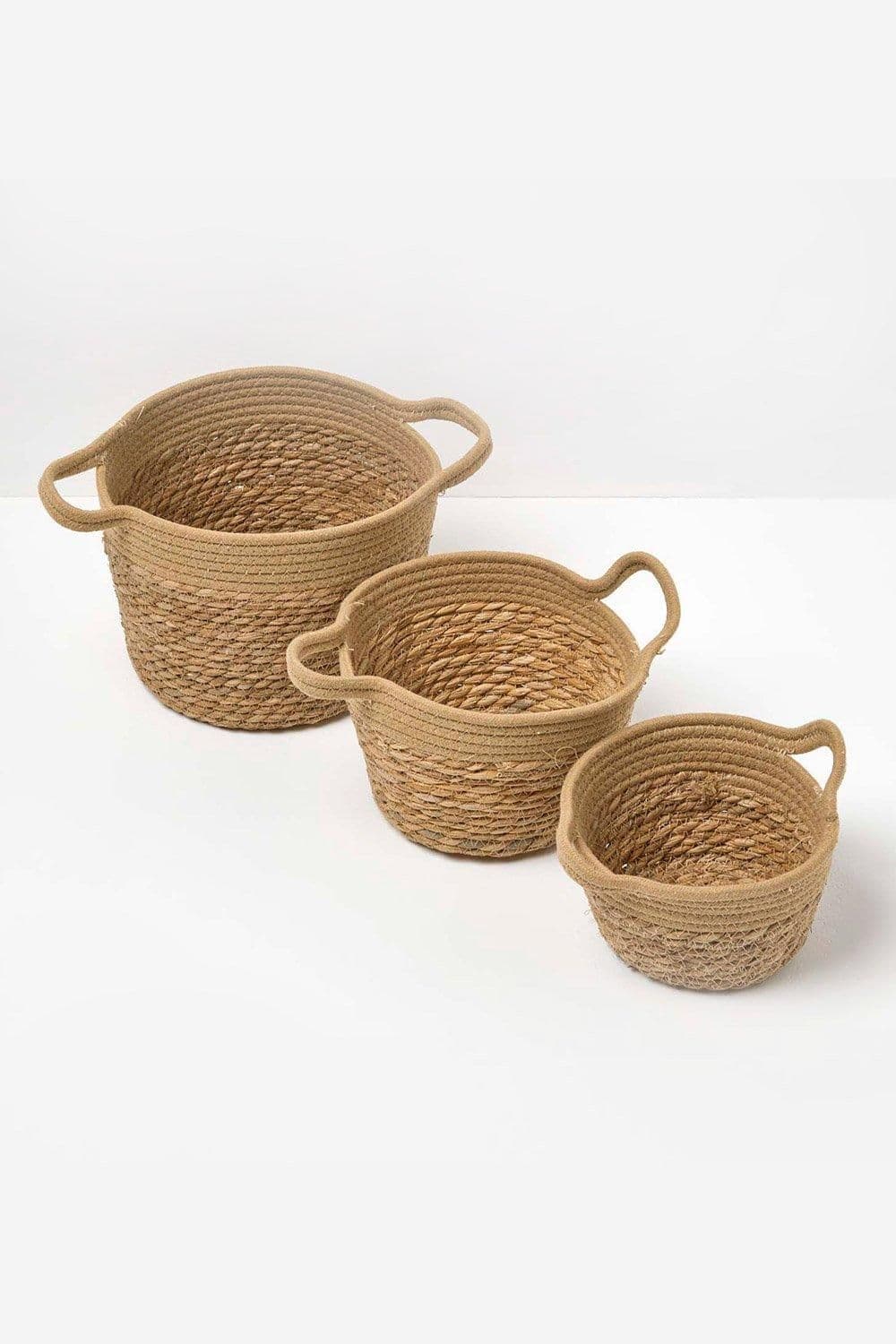 Set 3 Woven Storage Baskets Grass Rope