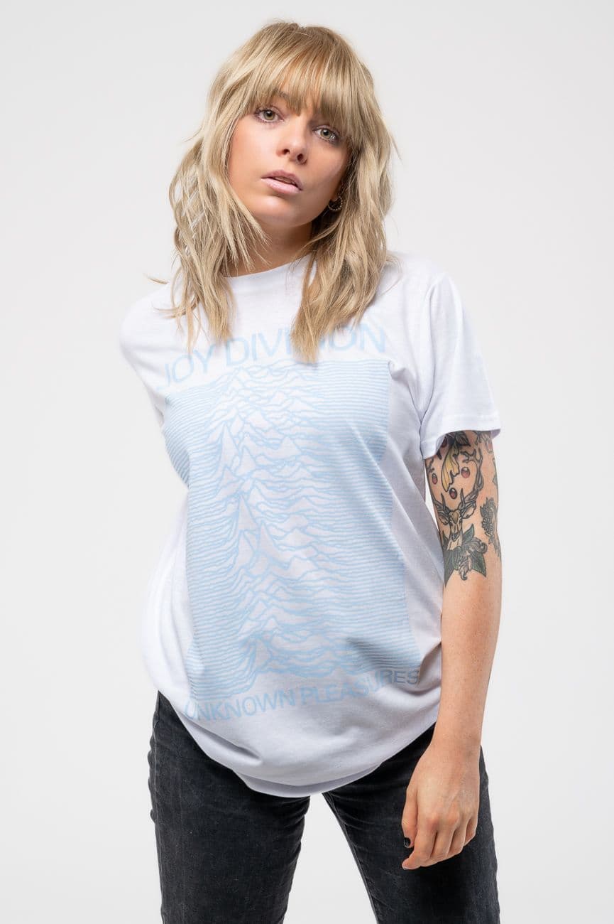 Unknown Pleasures Blue on White T Shirt