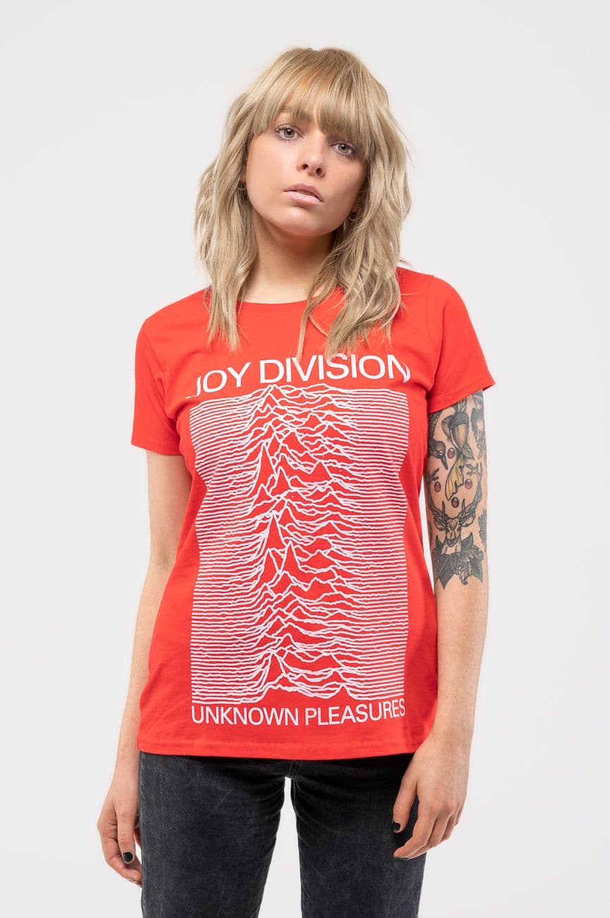Joy Division Women's Unknown Pleasures Skinny Fit T-Shirt in Red | Size: XL