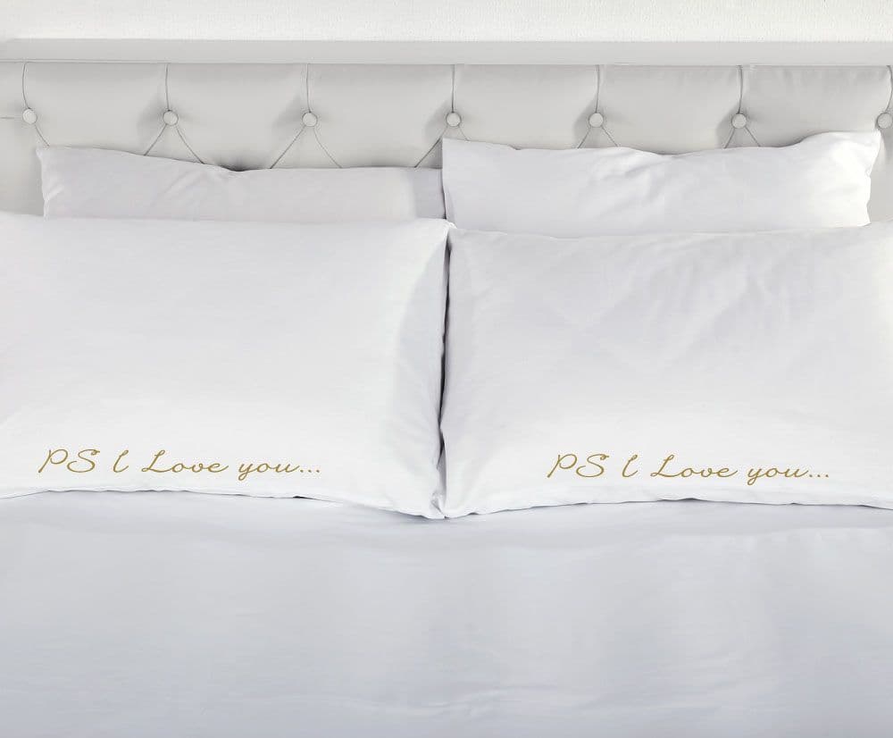 PS I Love You Pillowcase Gold Pair Pillow Cases