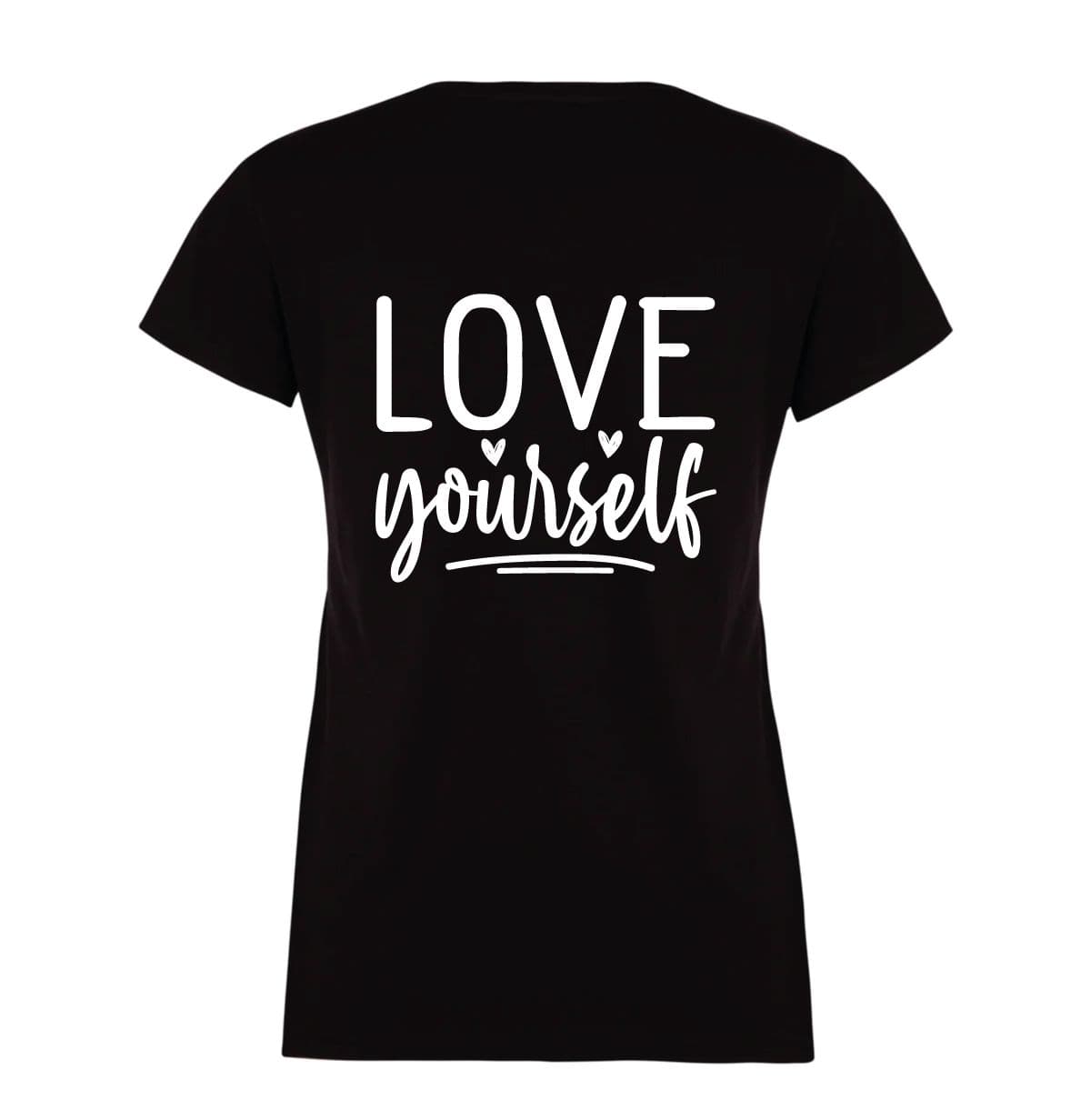 60 SECOND MAKEOVER Women's Love Yourself Black T-Shirt | Size: Large