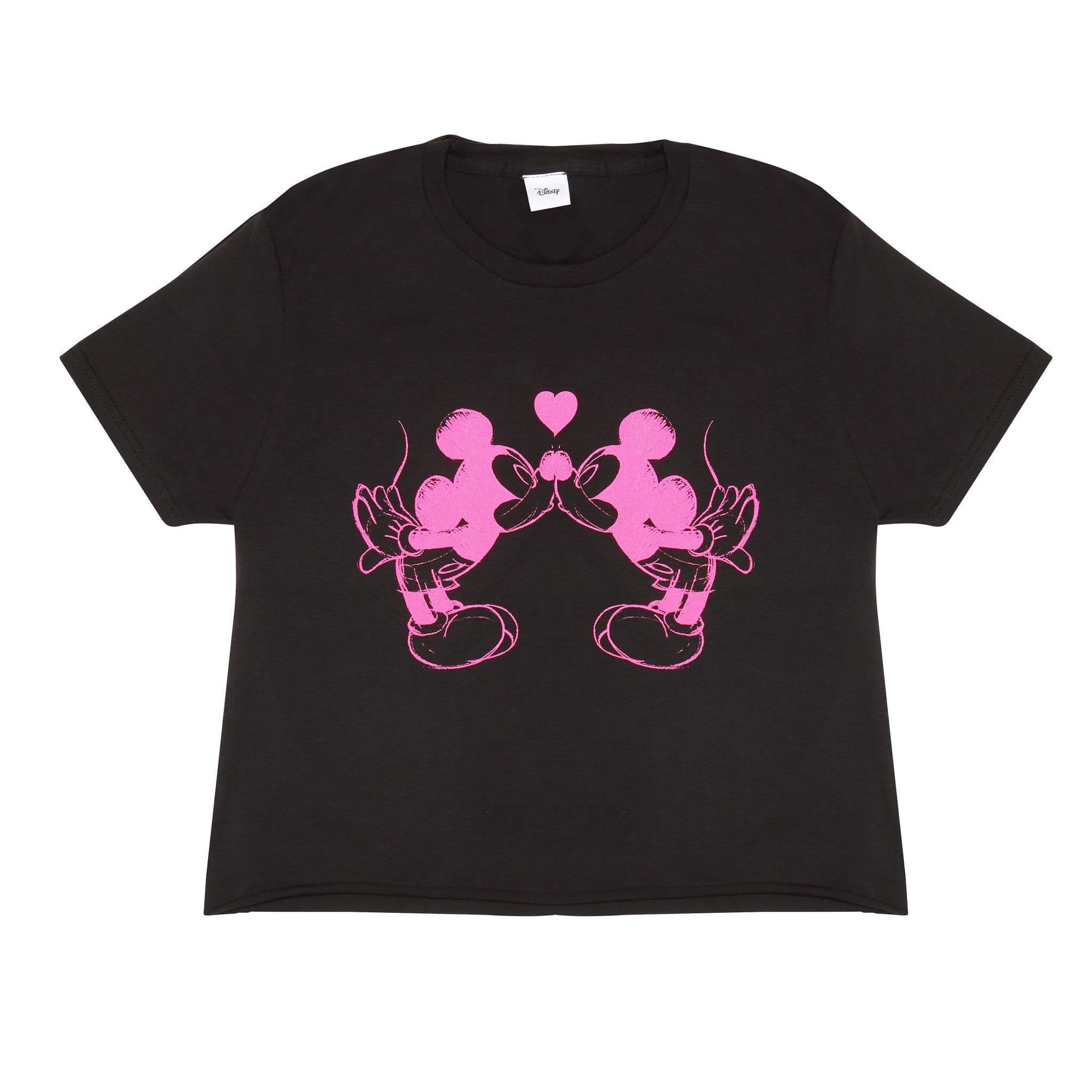 Mickey Mouse Minnie Mouse Neon Love Heart Cropped T Shirt
