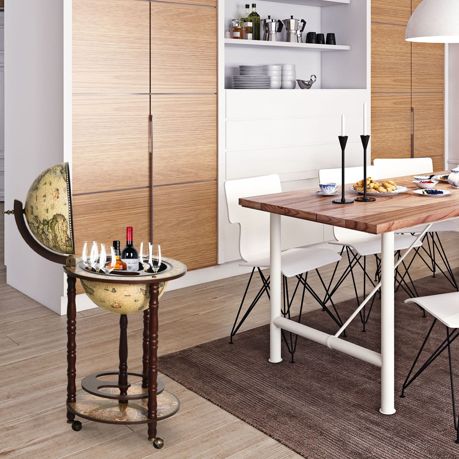 Globe Retro Style Mini Bar Drink Cabinet Mobile Wine