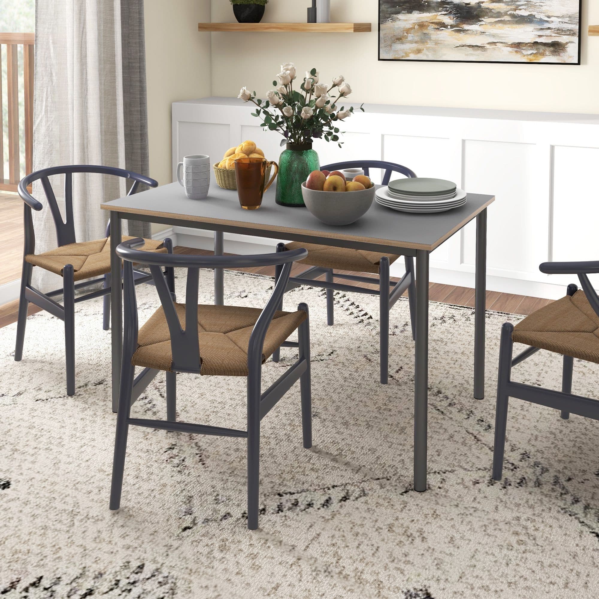 120cm Minimalistic Dining Table   Steel Frame Foot Pads Simple Style