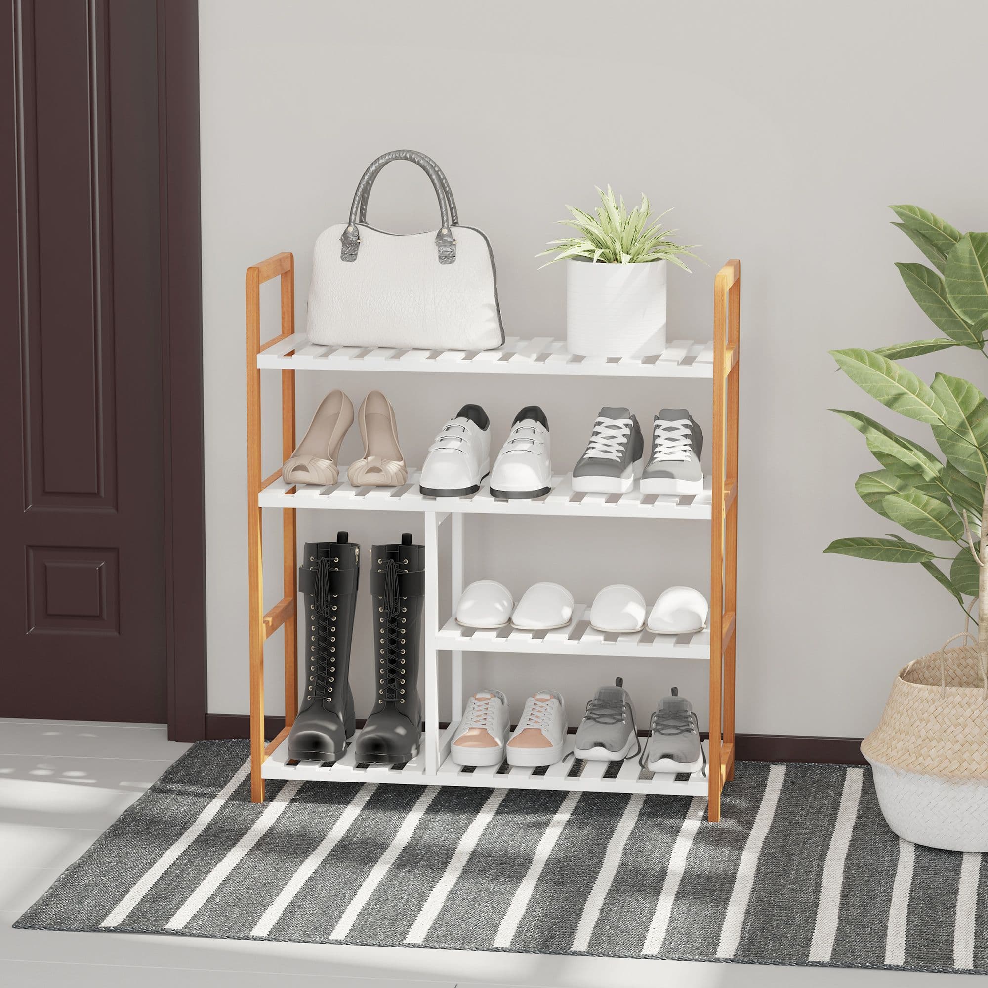Shoe Rack Simple Home Storage with Wood Frame Boot Compartment