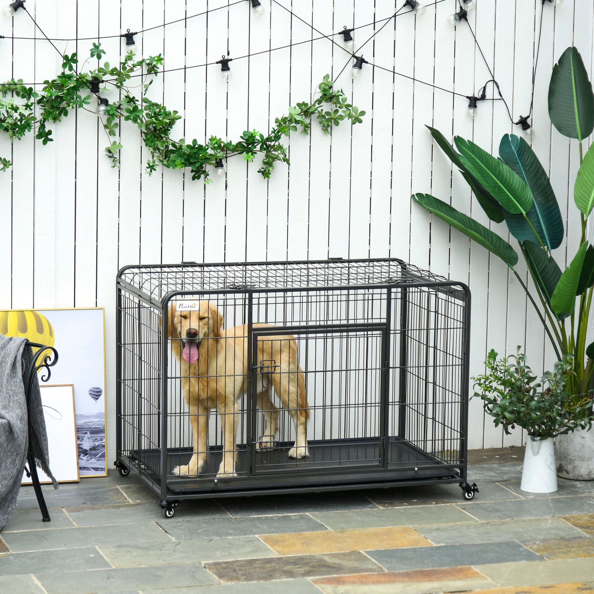 81x125cm Metal Dog Cage Kennel with Locking Door Wheels Tray for Extra Large Pets