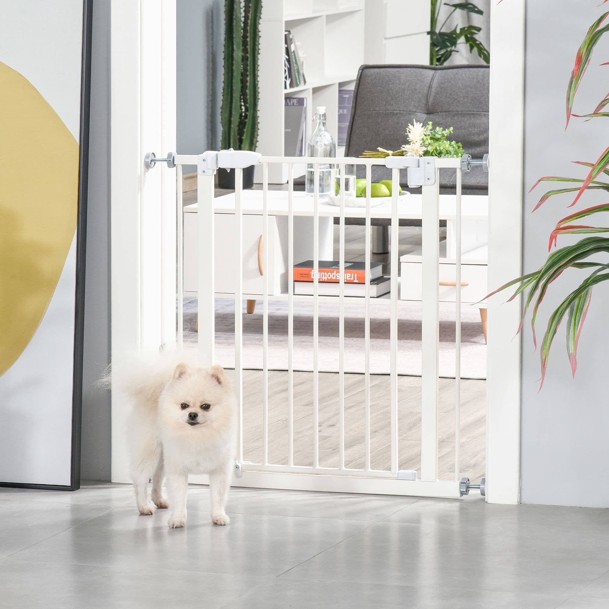 74-80cm Adjustable Metal Pet Gate Safety Barrier with Auto-Close Door