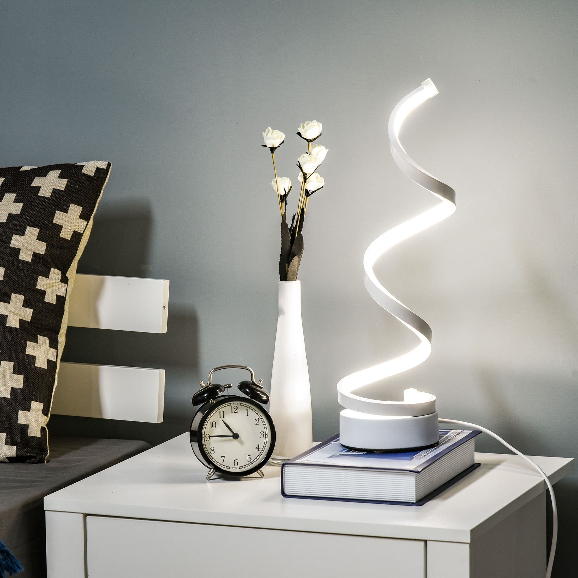 Wave-Shaped LED Table Lamp with Round Metal Base for Bedroom Study