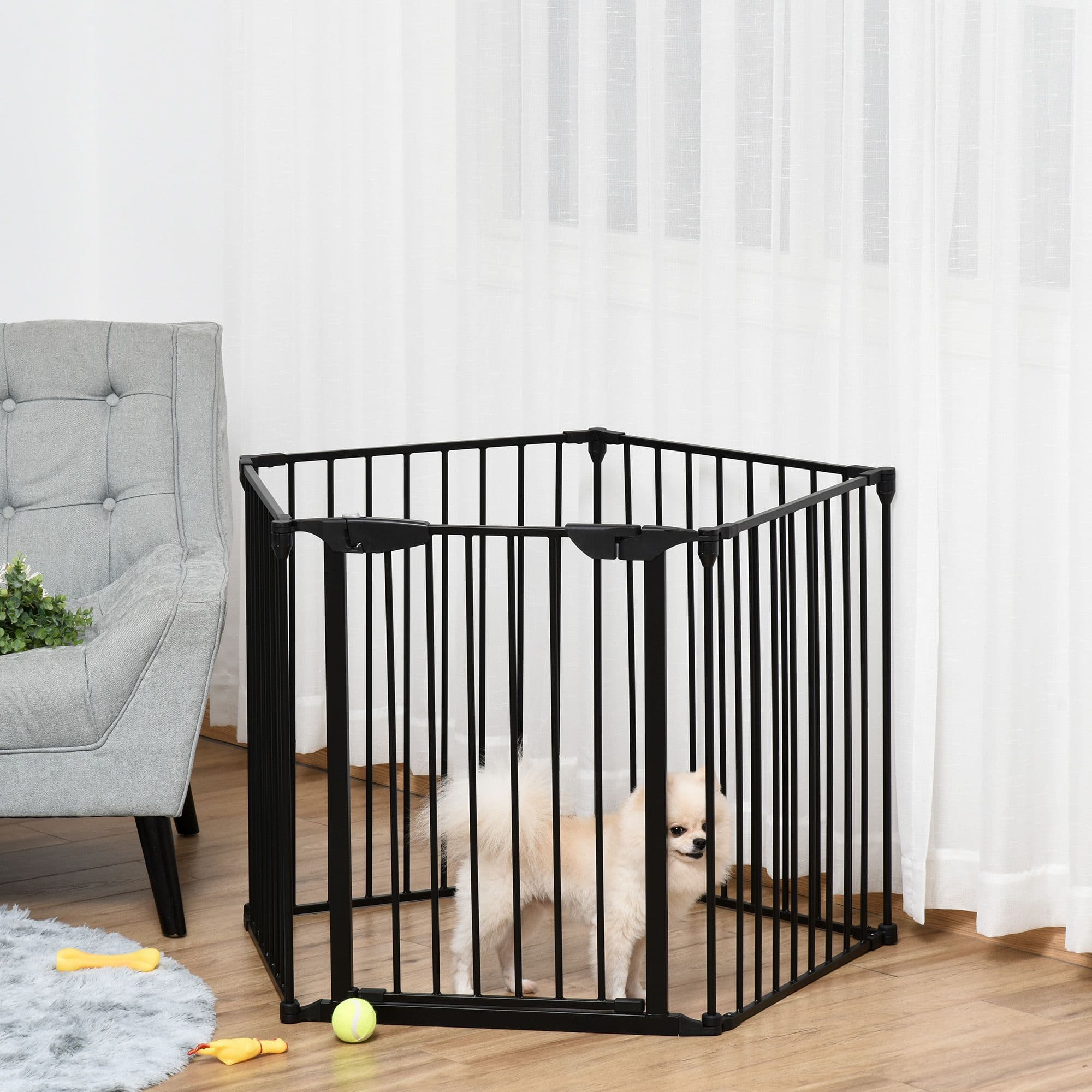 Pet Safety Gate 5-Panel Playpen Fireplace Metal Fence Stair Barrier