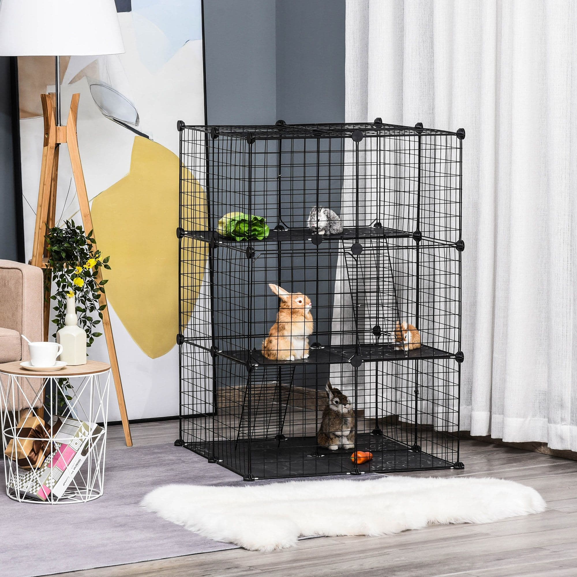 Pet Playpen DIY Small Animal Cage with Doors Ramps for Kitten Bunny