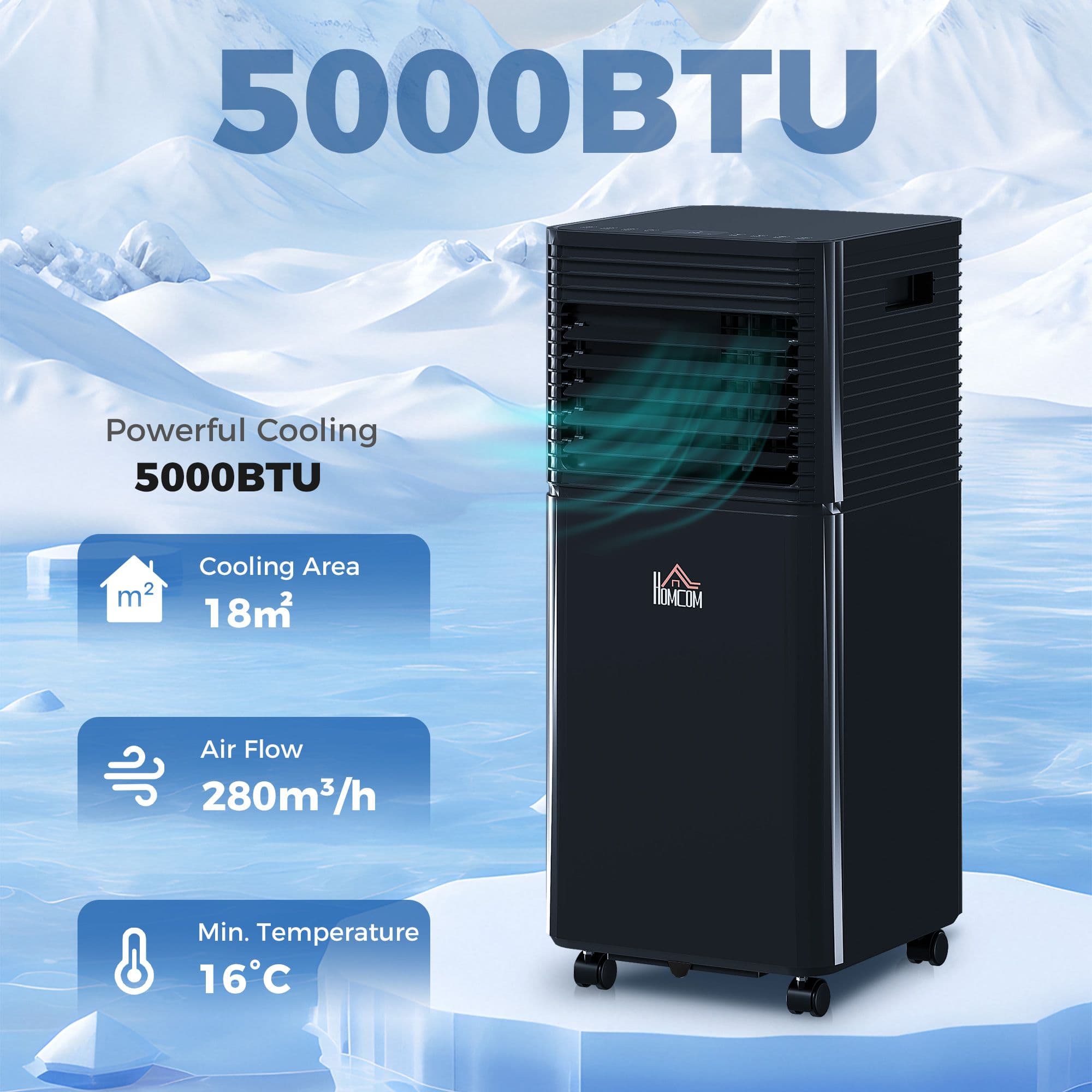 5000 BTU Portable Air Conditioner 4 Modes LED Display 24 Timer