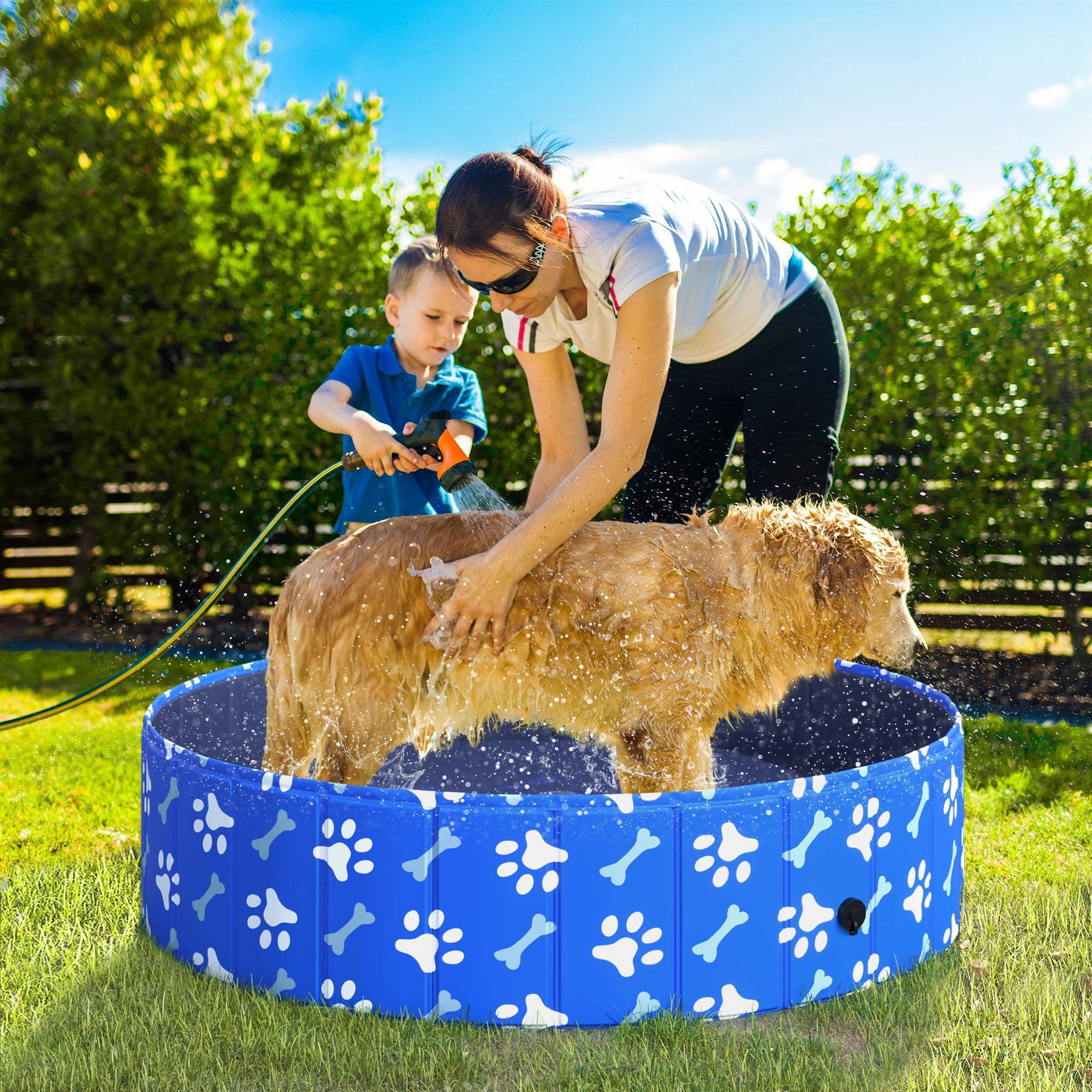 Dog Swimming Pool Foldable Pet Bathing Shower Tub Padding Pool Dia 120cm L