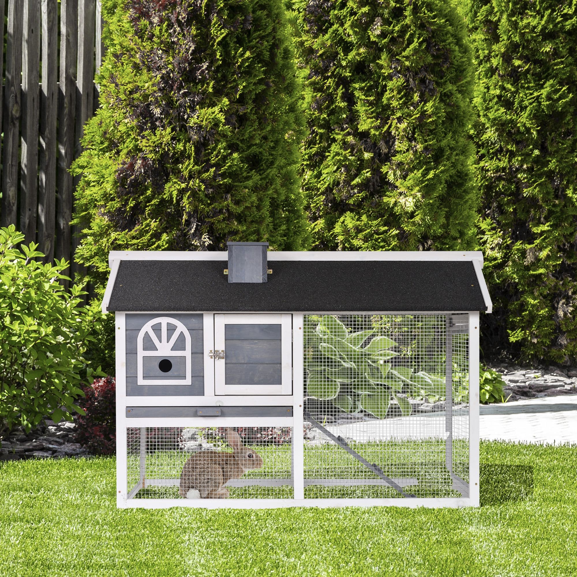 Rabbit Hutch Wood Bunny Cage for Outdoor Indoor with Tray Run Box