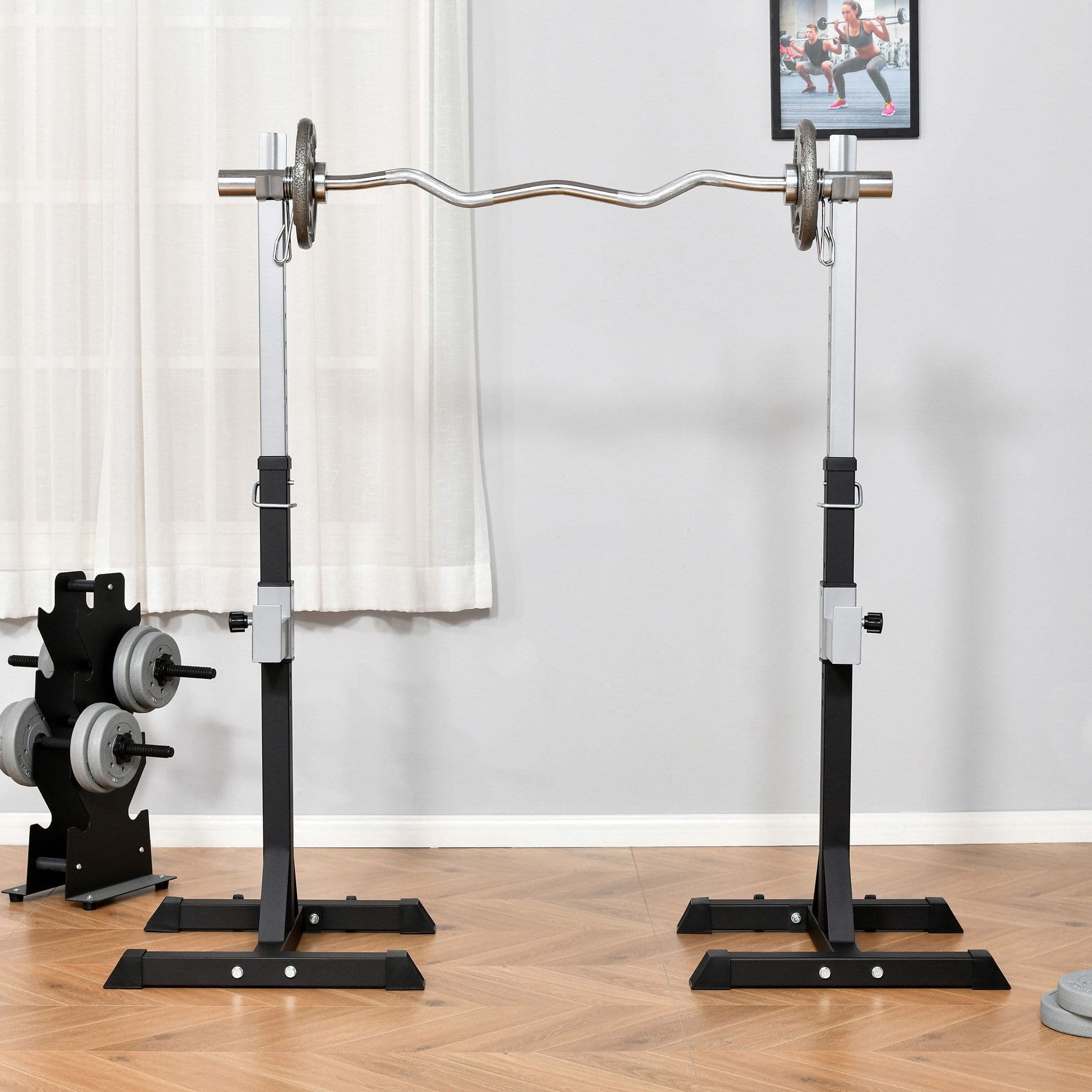 2 Pairs Barbell Squat Rack Portable Stand Weight Lifting with Wheels
