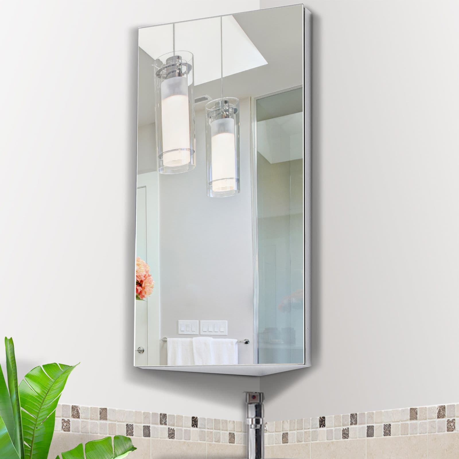 Wall Mounted Bathroom Mirror Glass Storage Stainless Steel Cupboard