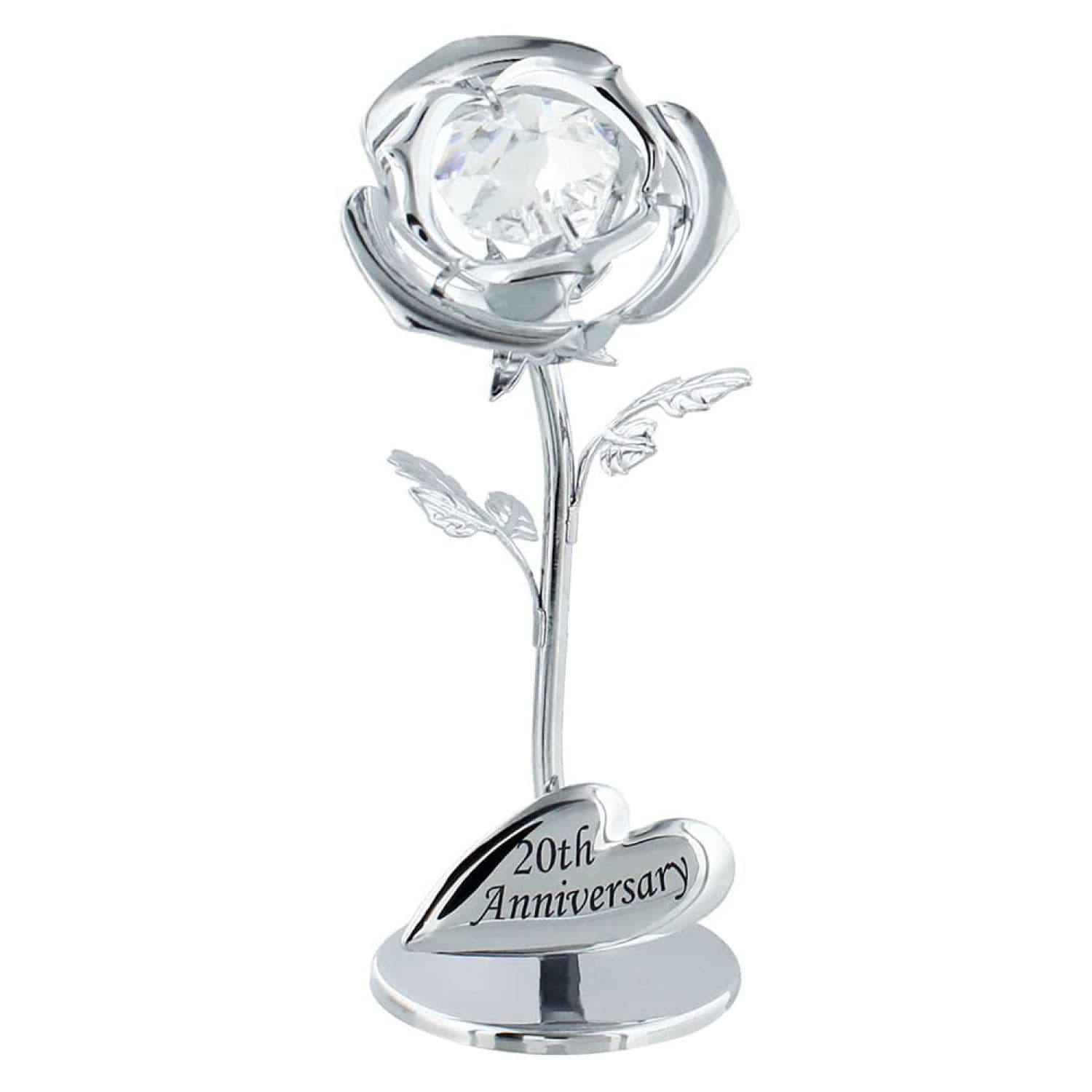 Modern 20th Anniversary Silver Plated Flower with Clear Swarovski Crystal Bud
