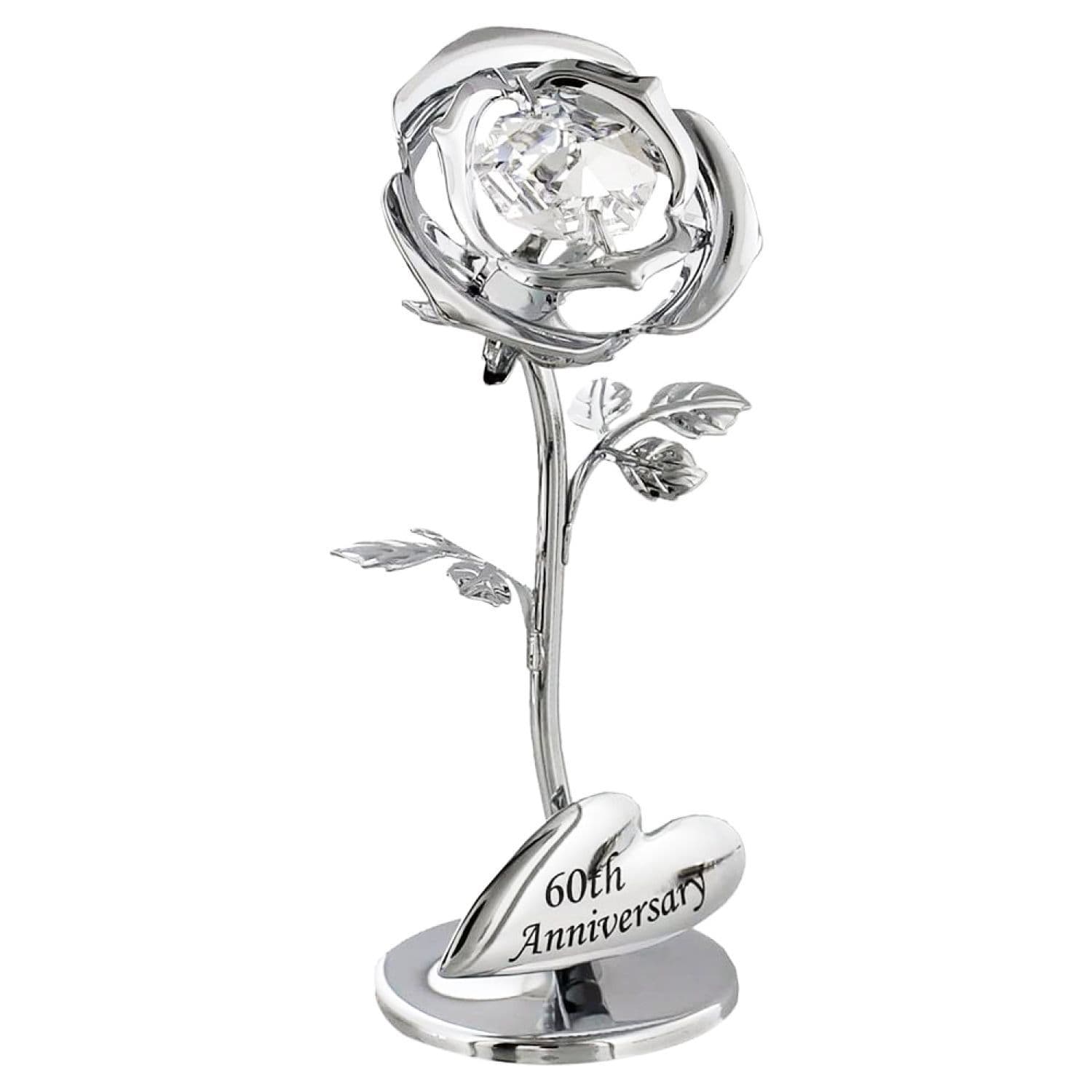 Modern 60th Anniversary Silver Plated Flower with Swarovski Crystal Glass Bud
