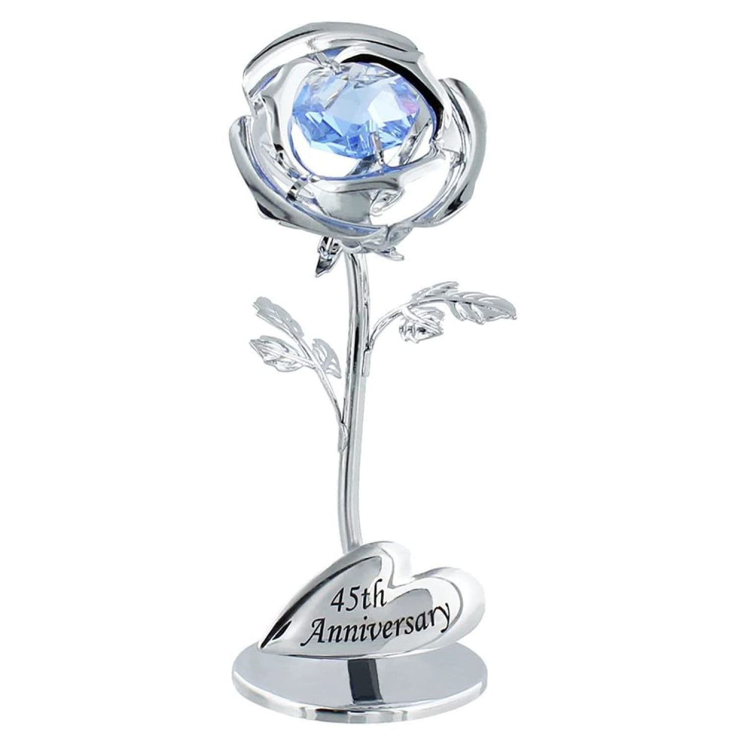 Modern 45th Anniversary Silver Plated Flower with Blue Swarovski Crystal Bead