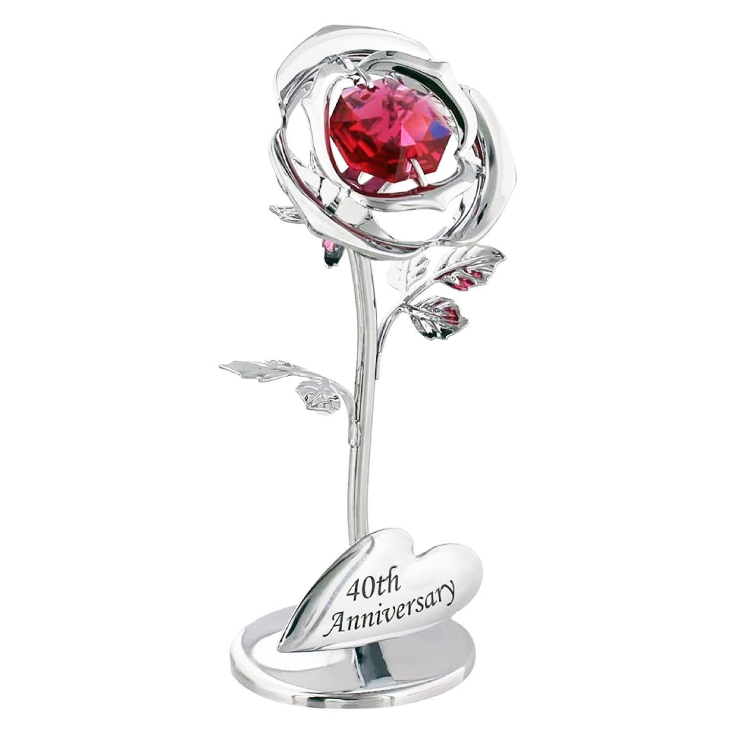 Modern 40th Anniversary Silver Plated Flower with Red Swarovski Crystal Glass