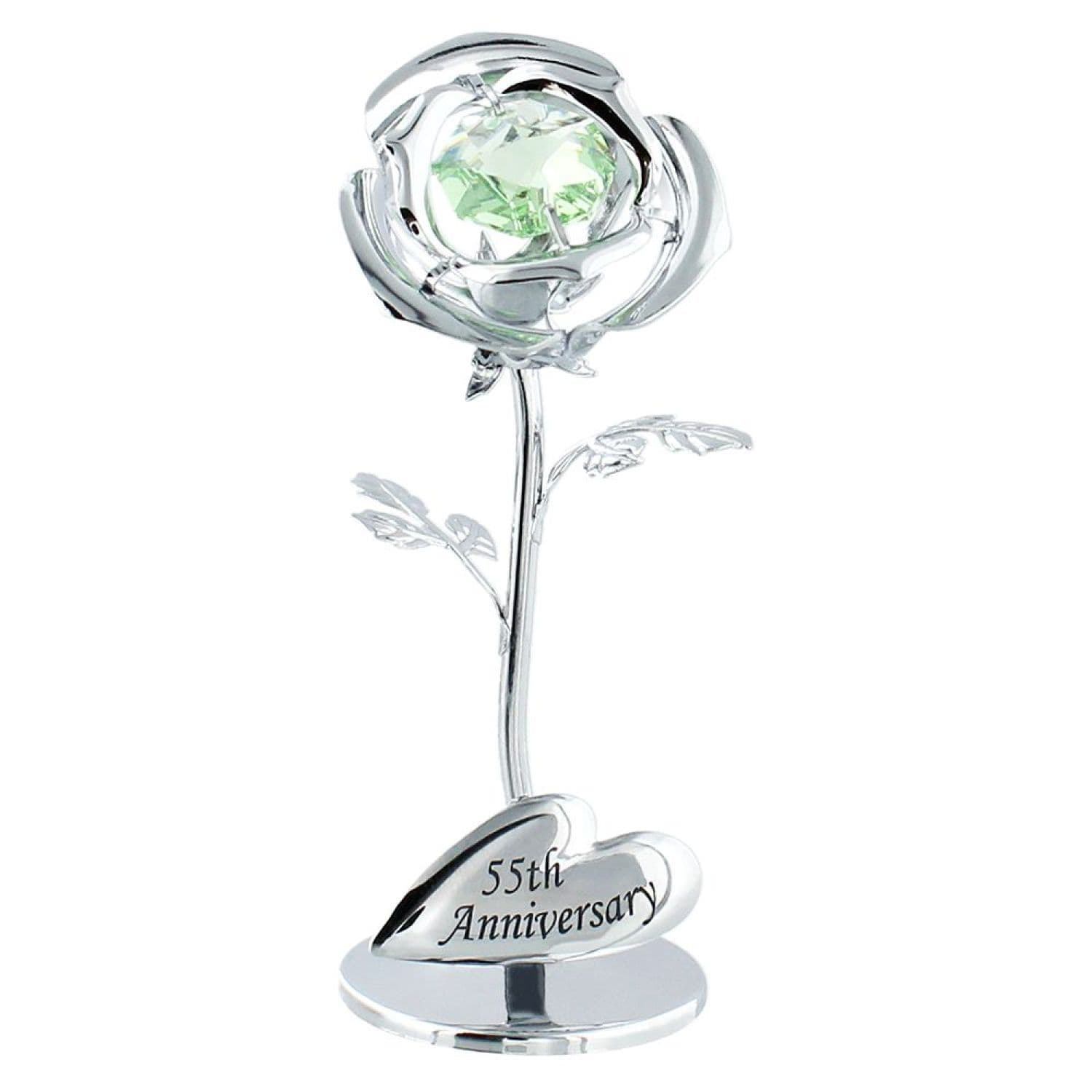 Modern 55th Anniversary Silver Plated Flower with Green Swarovski Crystal Bead