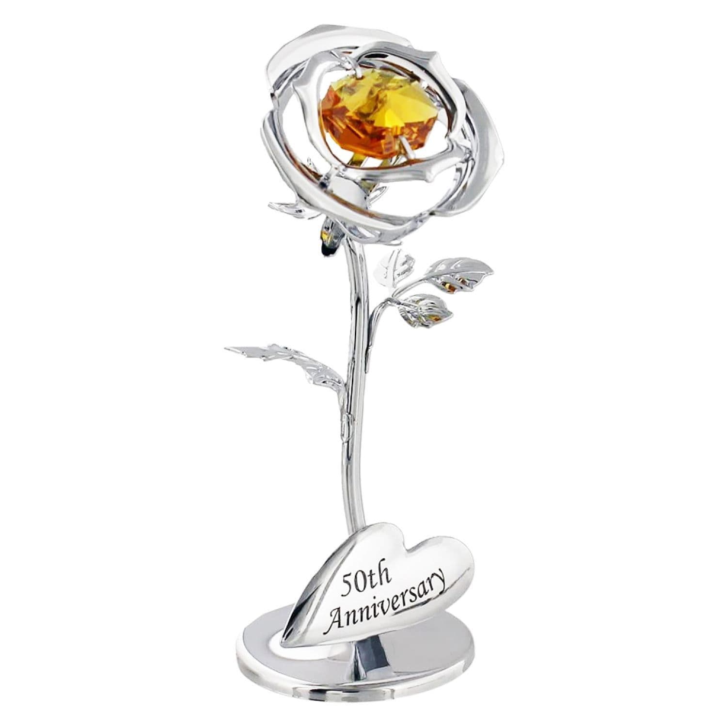 Modern 50th Anniversary Silver Plated Flower with Gold Swarovski Crystal Glass