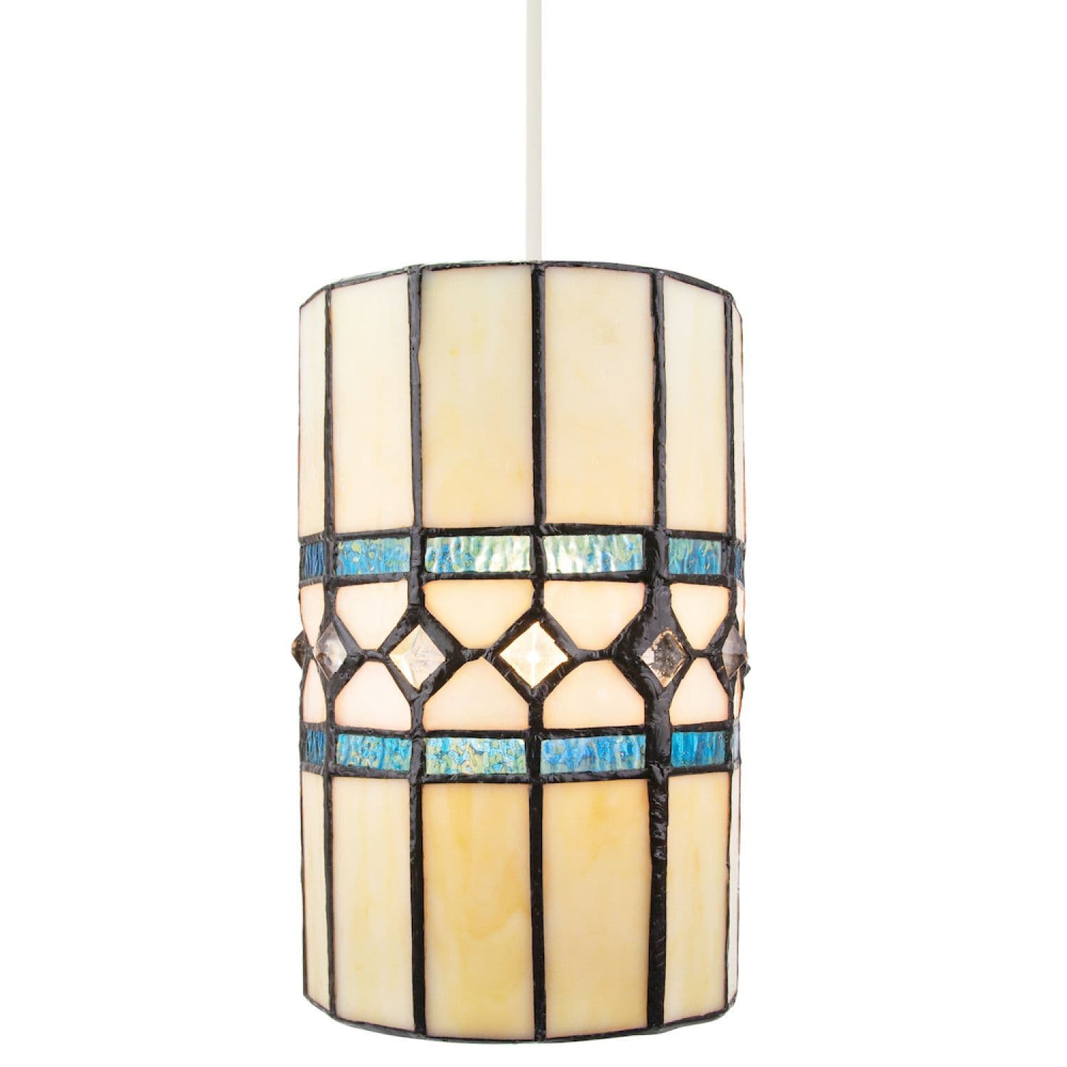 Contemporary Amber Glass Tiffany Pendant Light Shade with Bright Teal Strips