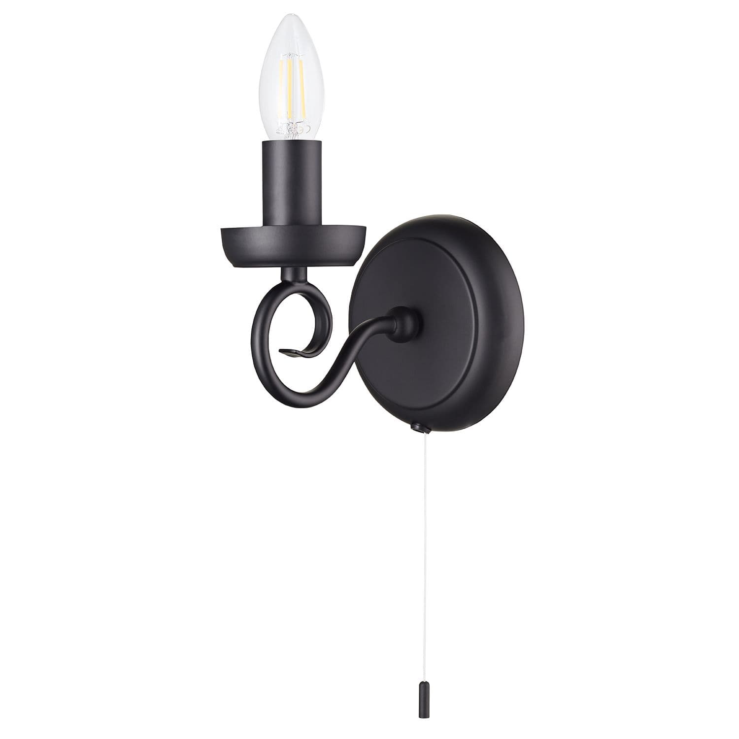 Traditional Wall Light Fitting with Scroll Arm and Pull Switch