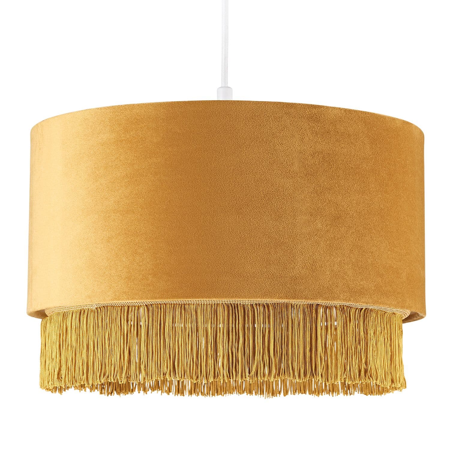 Modern Velvet Drum Pendant Shade with Tassels and Embroidered Trim