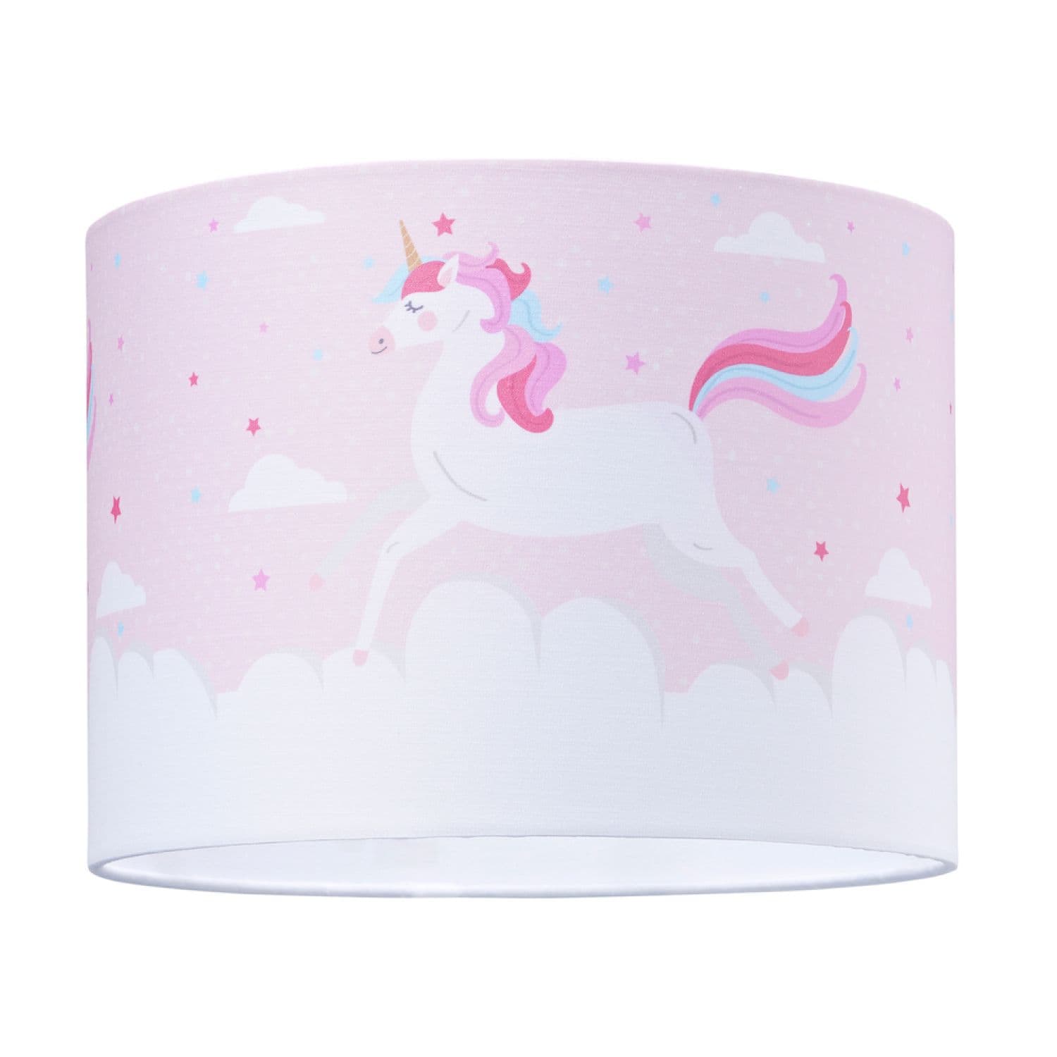 Beautiful Soft Pink Cotton Lampshade with Dancing Unicorns and Clouds Decoration