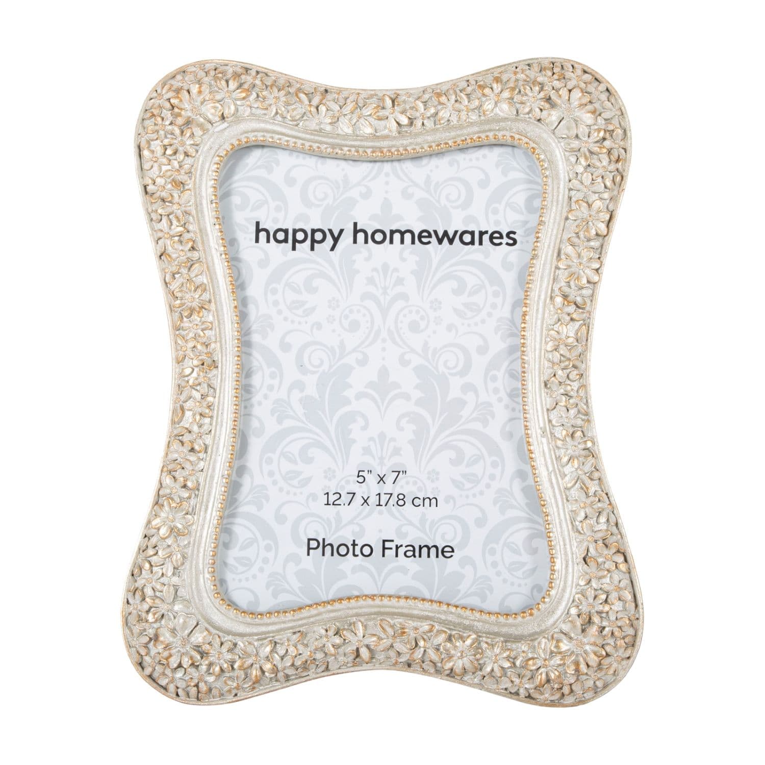 Contemporary Floral Daisy 5x7 Picture Frame in Antique Cream with Golden Trim